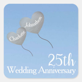 25e Wortende Jubileum zilveren hartballon Vierkante Sticker