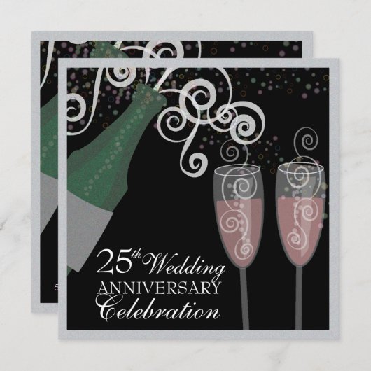 25e Zilveren Bruiloft Bubbly Champagne Feest Kaart (Voorkant / Achterkant)