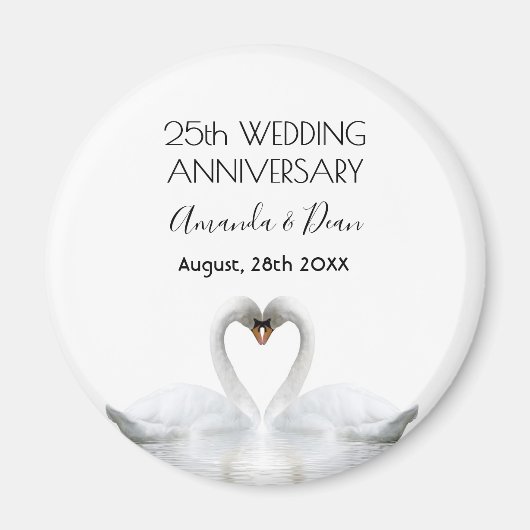 25e zilveren bruiloft witte zwanen houden van lief magneet (Voorkant)