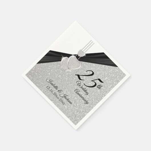 25e Zilveren Glitter Wedding Jubileum Servet (Hoek)