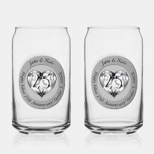 25e zilveren huwelijksjubileum blikvorm glas