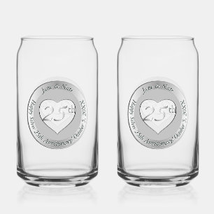 25e zilveren huwelijksjubileum  blikvorm glas