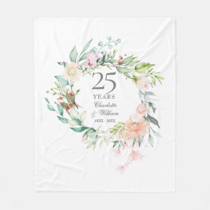 25e zilveren huwelijksjubileum bloemenslingers fleece deken