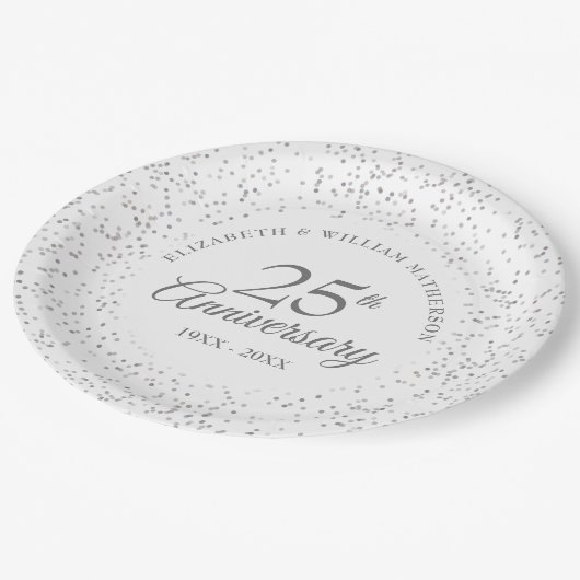 25e zilveren huwelijksjubileum Elegant script Papieren Bordje (Gekanteld)