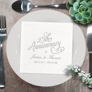 25e zilveren huwelijksjubileum folie servetten