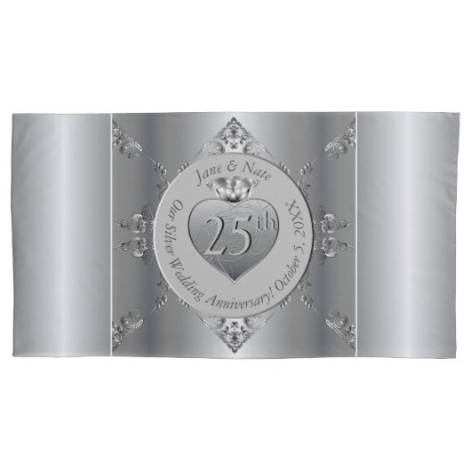 25e zilveren huwelijksjubileum kussensloop (Voorkant-Links)