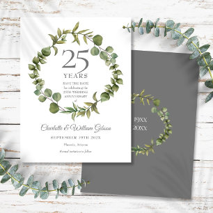 25e zilveren huwelijksjubileum Save the Date groen Aankondigingskaart