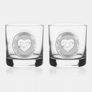 25e zilveren huwelijksjubileum whisky glas