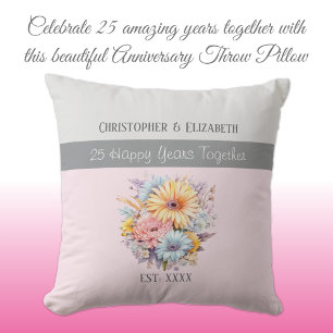 25e zilveren jubileum bloemen roze kussen