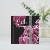 25e Zilveren Jubileum Uitnodiging PINK Roses (Staand voorkant)