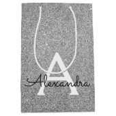 25e zilveren verjaardag Glitter & Sparkle Monogram Medium Cadeauzakje (Voorkant)