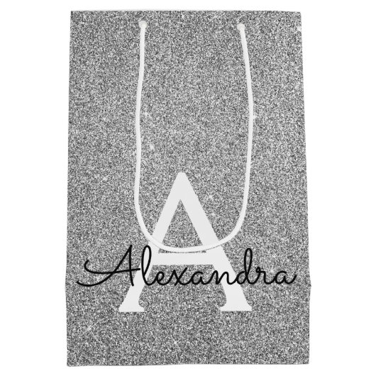 25e zilveren verjaardag Glitter & Sparkle Monogram Medium Cadeauzakje (Achterkant)