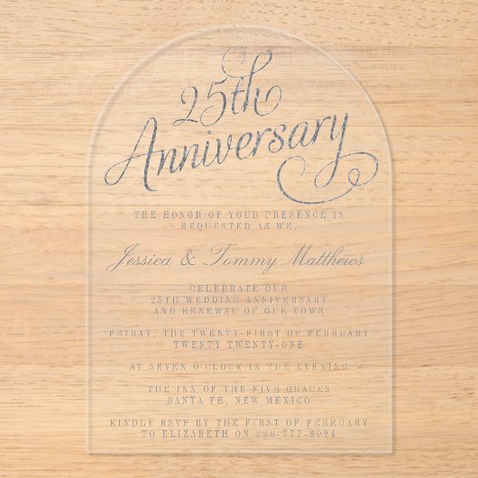 25e Zilverweddenschap Jubileum Acryl Uitnodigingen (Voorkant)