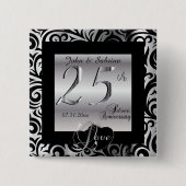 25e Zilverweddenschap Jubileum Vierkante Button 5,1 Cm (Voorkant)