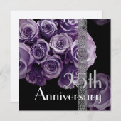 25ème Invitation d'anniversaire - roses POURPRES (Devant / Derrière)