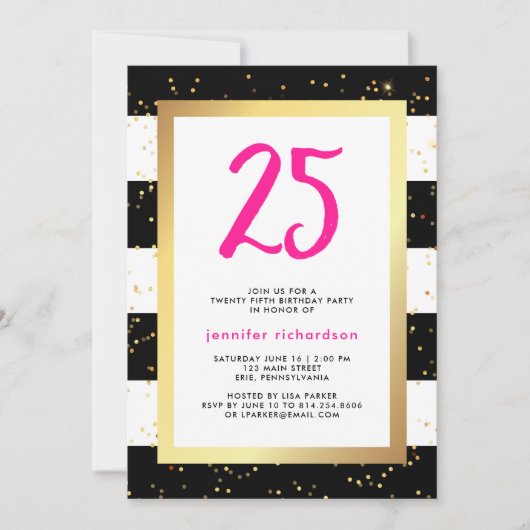 25ème invitation moderne de fête d'anniversaire (Devant)