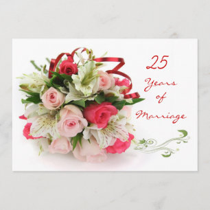 25ste huwelijksverjaardag. Rozen en lelies Kaart