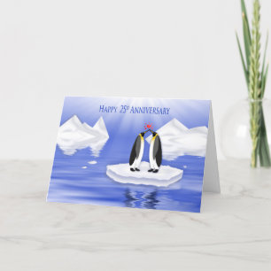 25ste Jubileum van het huwelijk, twee Penquins in  Kaart