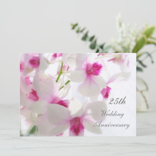 25ste trouwdag. Witte orchideeën Kaart (Staand voorkant)