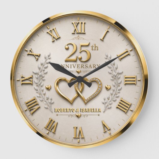 25th Anniversary Elegant Silver & Gold Wedding Grote Klok (Voorkant)