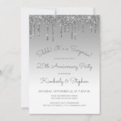 25th Anniversary Silver Glitter Surprise Party Kaart (Voorkant)