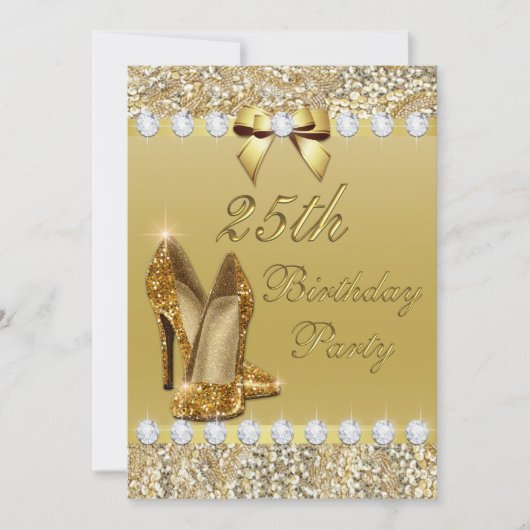 25th Birthday Classy Gold Heels Sequins Diamonds Kaart (Voorkant)