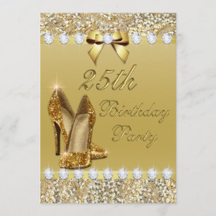 25th Birthday Classy Gold Heels Sequins Diamonds Kaart