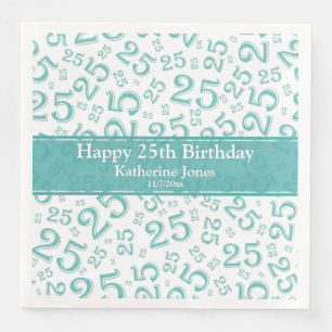 25th Birthday Number Pattern Blauwgroen/White Servet