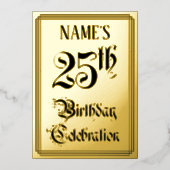 25th Birthday Party — Elegant Script + aangepaste  Folie Uitnodiging (Voorkant)