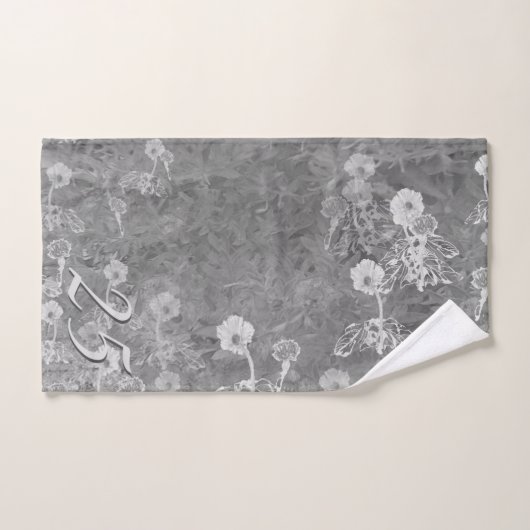 25th/Custom Jubileum Grijze Bloemen Bad Handdoek (Handdoek)