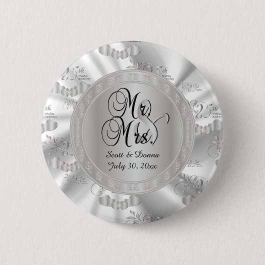 25th Satin Wedding Anniversary Ronde Button 5,7 Cm (Voorkant)