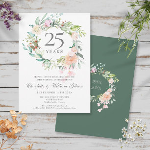 25th Silver Anniversary Floral Roses Garland Kaart