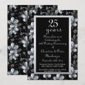 25th Silver Glitter Floral Wedding Jubileum Kaart (Voorkant / Achterkant)