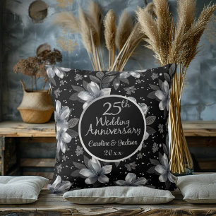 25th Silver Glitter Floral Wedding Jubileum Kussen