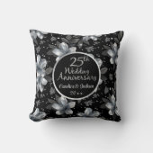 25th Silver Glitter Floral Wedding Jubileum Kussen (Voorkant)