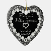 25th Silver Glitter Wedding Jubileum Keepslag Keramisch Ornament (Rechts)