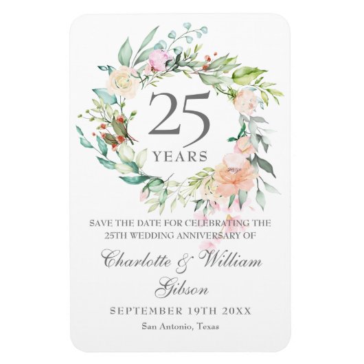 25th Silver Jubileum Rozen Floral Save the Date Magneet (Verticaal)