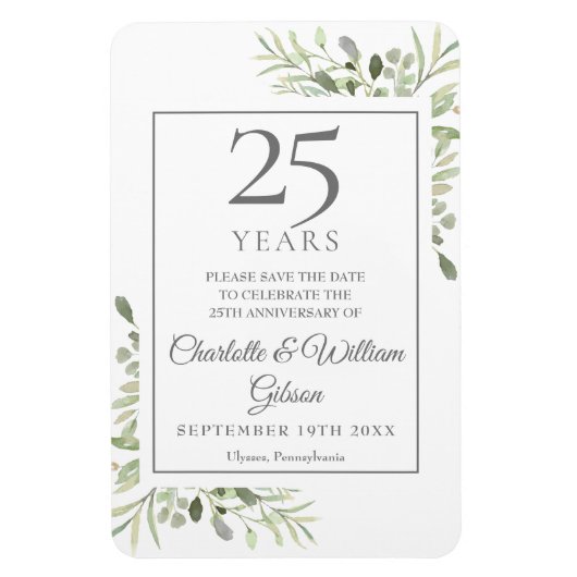 25th Silver Jubileum sparen de Datum Greenery Magneet (Verticaal)