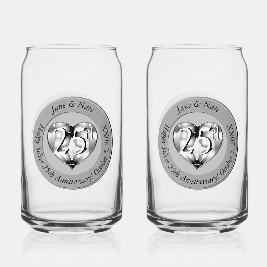 25th Silver Wedding Anniversary Blikvorm Glas (Voorkant)