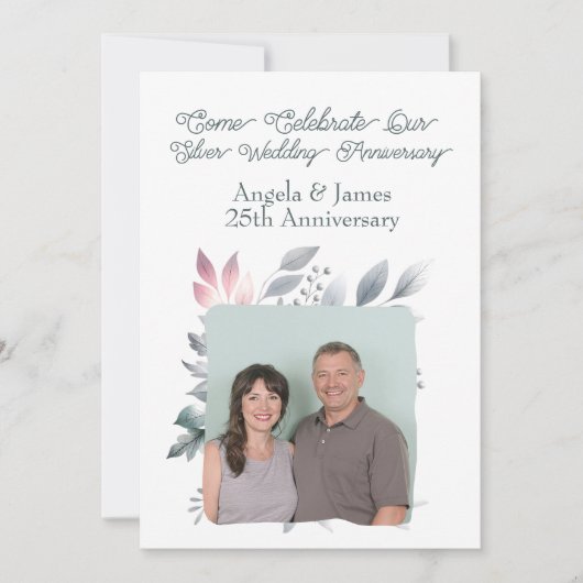 25th Silver Wedding Jubileum Custom Photo Kaart (Voorkant)