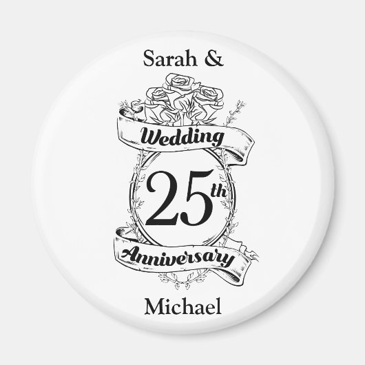 25th Silver Wedding Jubileum Flowers Roos Magneet (Voorkant)