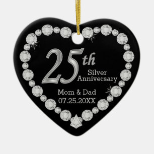 25th Silver Wedding Jubileum Heart Keramisch Ornament