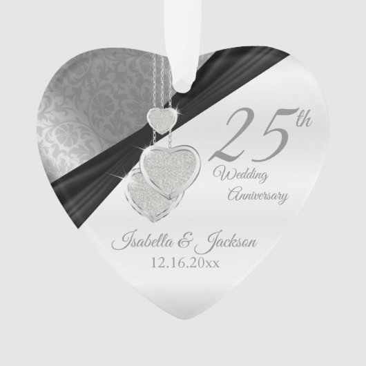 25th Silver Wedding Jubileum Keepslag Ornament (voorkant)
