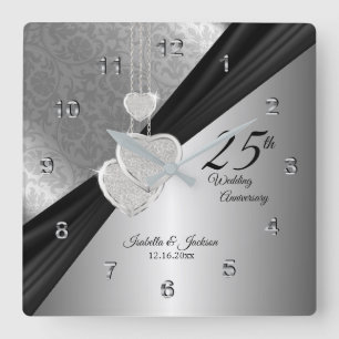 25th Silver Wedding Jubileum Keepslag Vierkante Klok