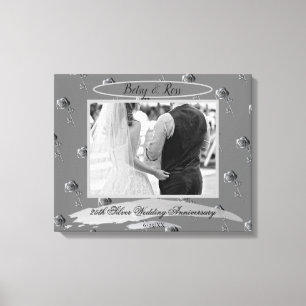 "25th Silver Wedding Jubileum" Zilveren Rozen kunn Canvas Afdruk