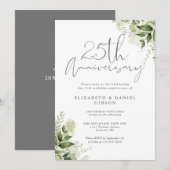 25th Wedding Anniversary Greenery Silver Script Kaart (Voorkant / Achterkant)