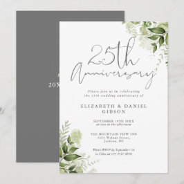 25th Wedding Anniversary Greenery Silver Script Kaart
