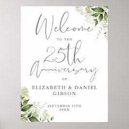 25th Wedding Anniversary Greenery Welcome Sign Poster