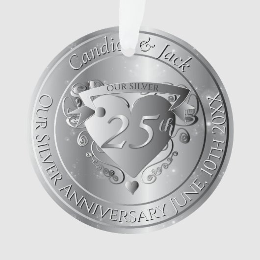 25th Wedding Anniversary Silvery Heart Ornament (voorkant)