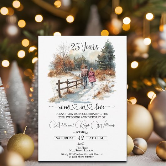 25th Wedding Anniversary Winter Landscape Romantic Kaart
